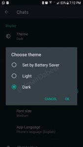 How to set dark mode feature in Whatsapp